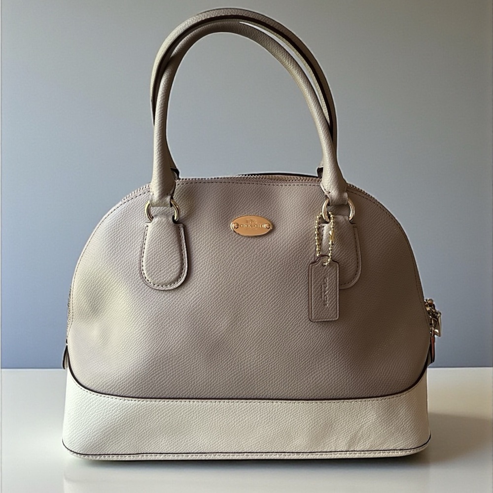 ✨ Coach Legacy Dome Satchel – Taupe & Cream Pebbled Leather, Chic Work Tote ✨
